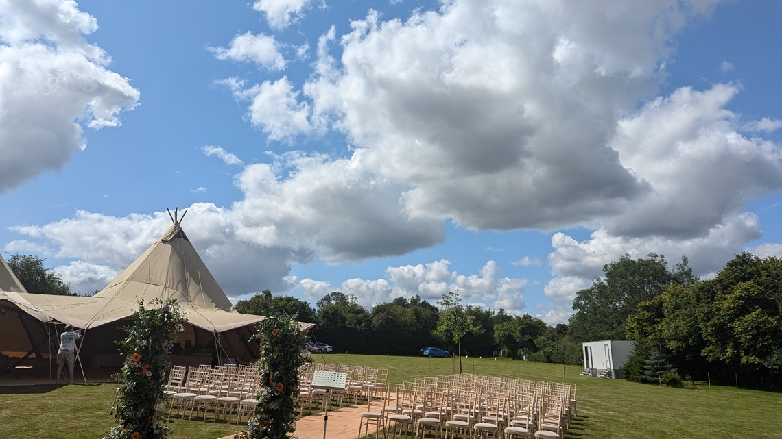 blue skies outdoor wedding